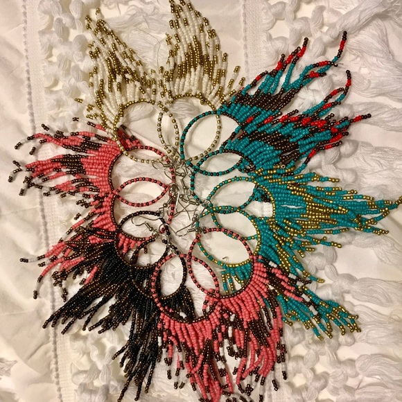 Bohemian tribal beaded large statement earrings - Picture 6 of 8